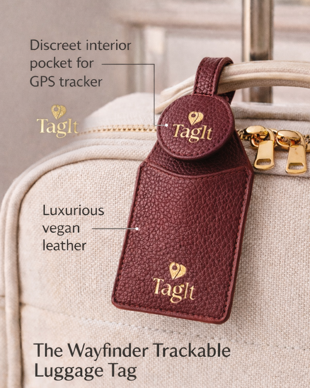 Wayfinder Vegan Pebble Leather AirTag Luggage Tag — Camel — product image 2