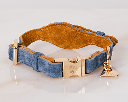 Heirloom Suede AirTag Dog Collar — Denim & Tan — product image 5