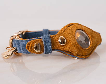 Heirloom Suede AirTag Dog Collar — Denim & Tan — product image 1