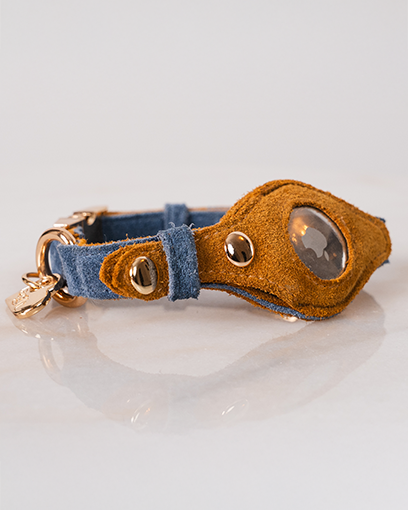 Denim and Tan Heirloom Suede Dog Collar