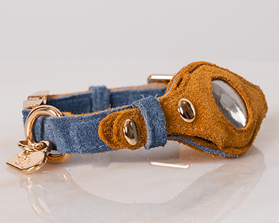 Heirloom Suede AirTag Dog Collar — Denim & Tan — product image 4