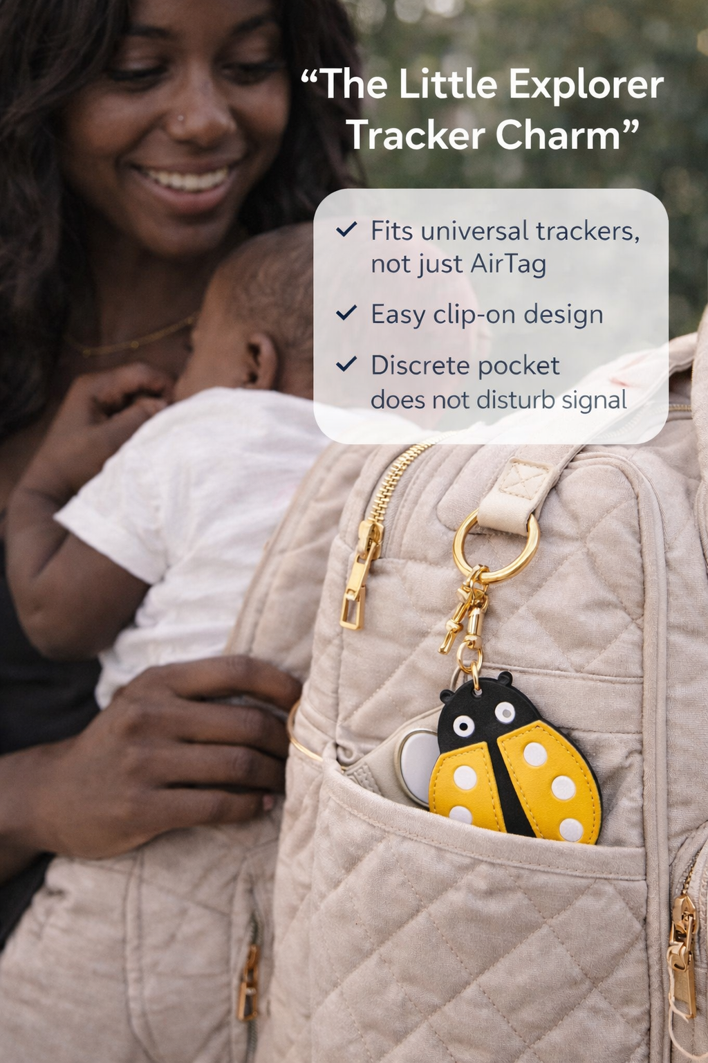 Little Explorer Universal Tracker Charm — Yellow Ladybug — product image 3