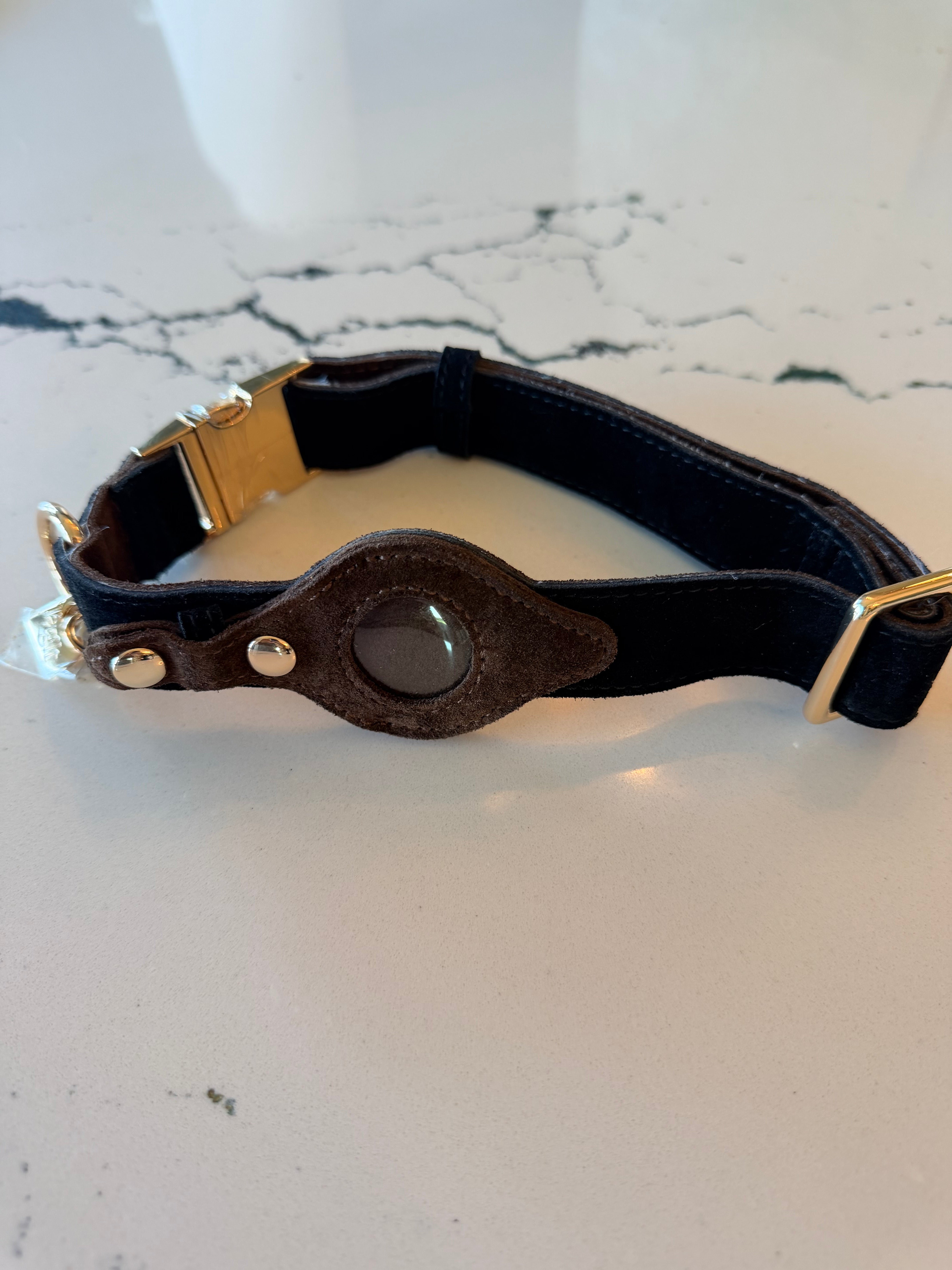 Heirloom Suede AirTag Dog Collar — Black & Coffee — product image 6