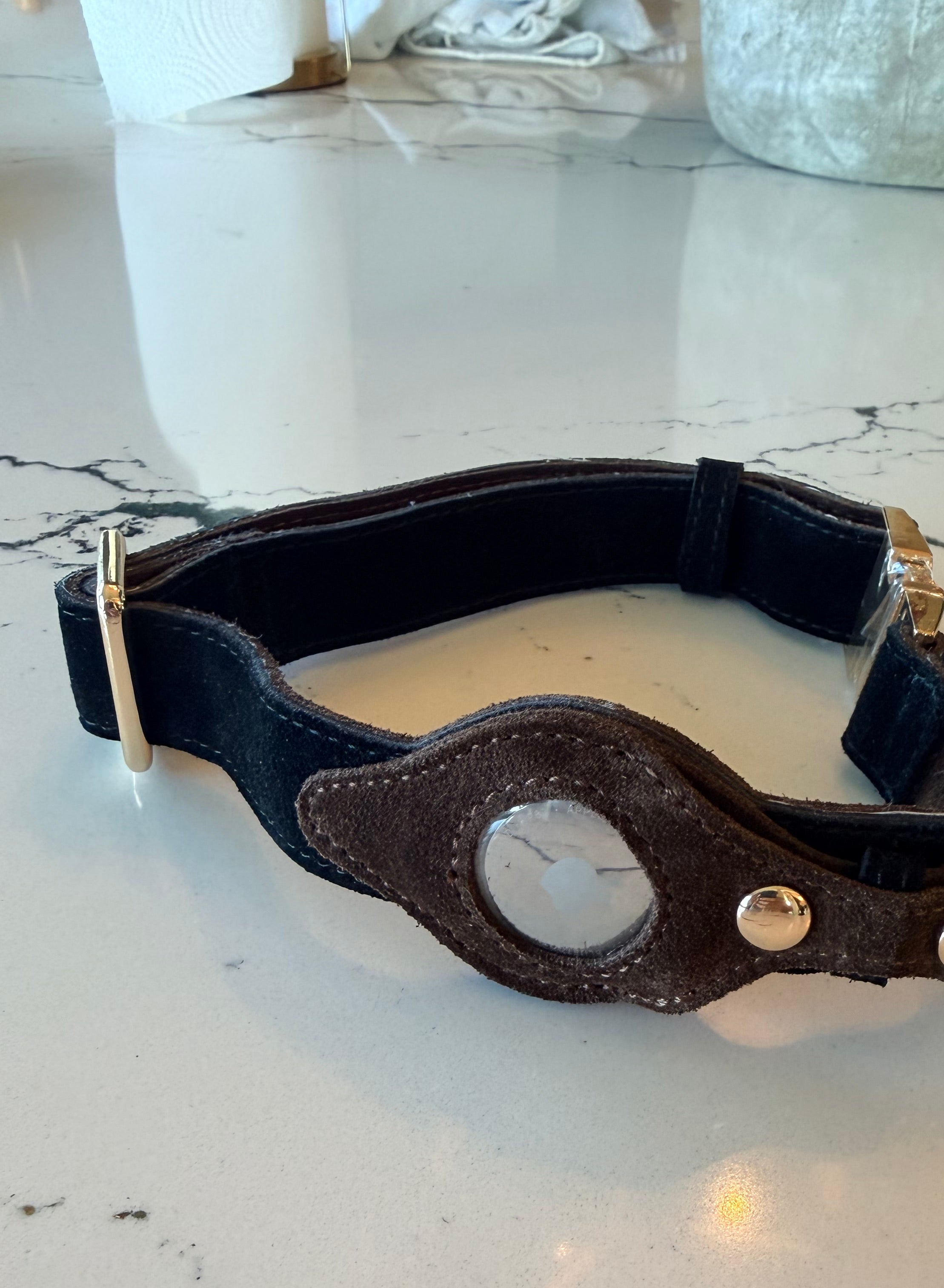 Heirloom Suede AirTag Dog Collar — Black & Coffee — product image 1