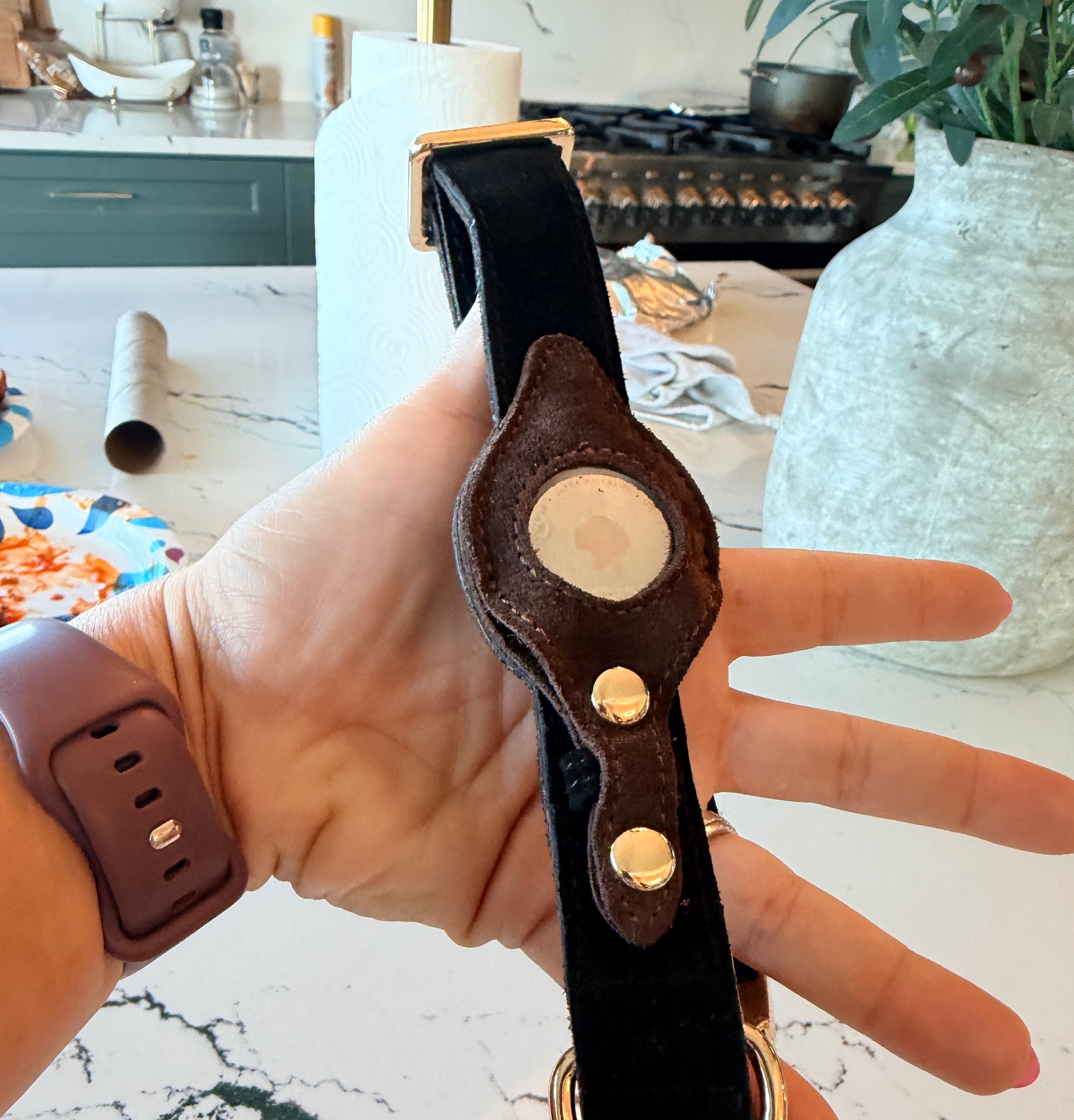 Heirloom Suede AirTag Dog Collar — Black & Coffee — product image 8
