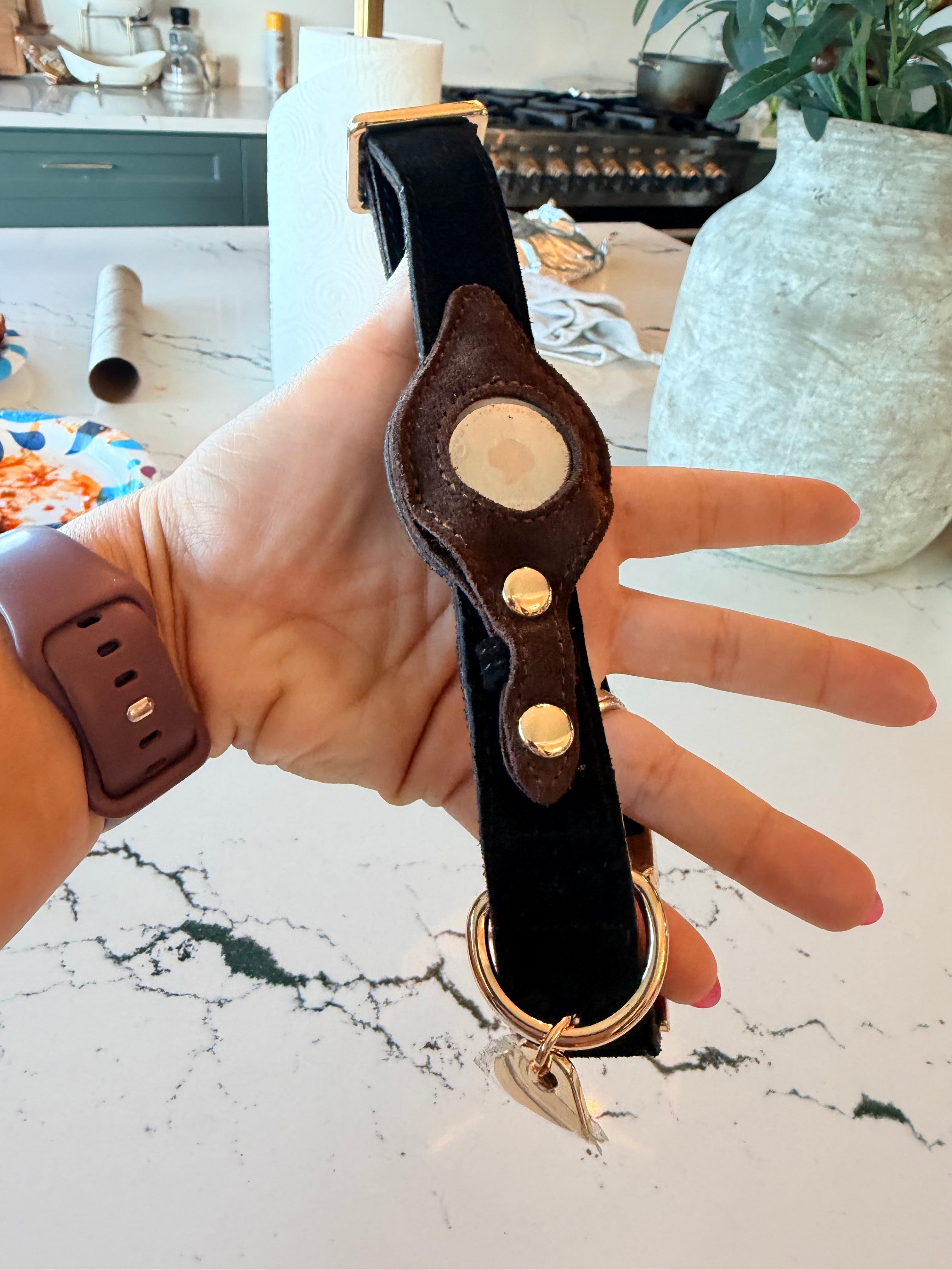 Heirloom Suede AirTag Dog Collar — Black & Coffee — product image 8