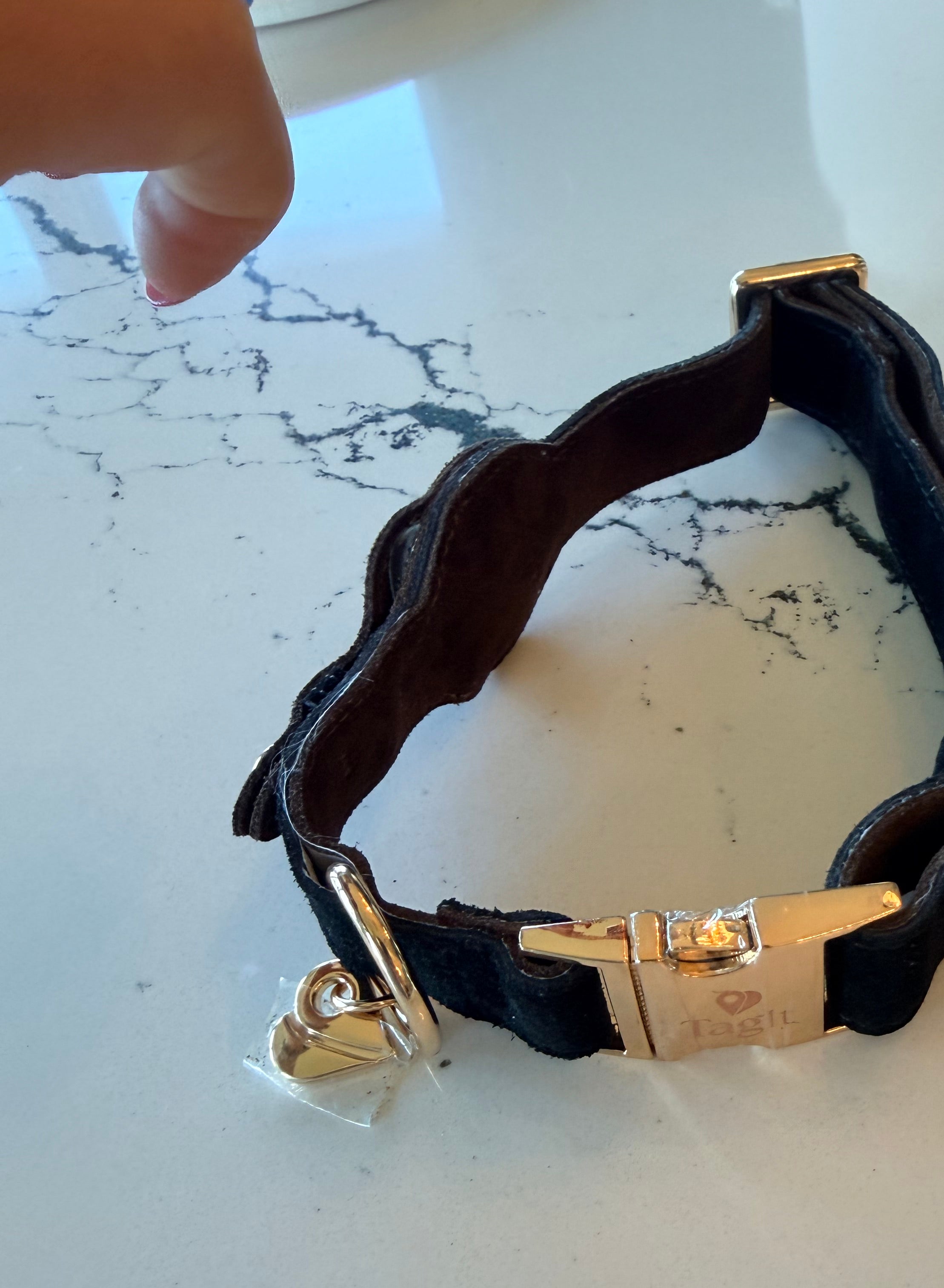 Heirloom Suede AirTag Dog Collar — Black & Coffee — product image 10