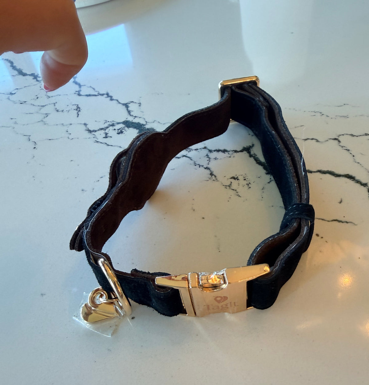 Heirloom Suede AirTag Dog Collar — Black & Coffee — product image 10