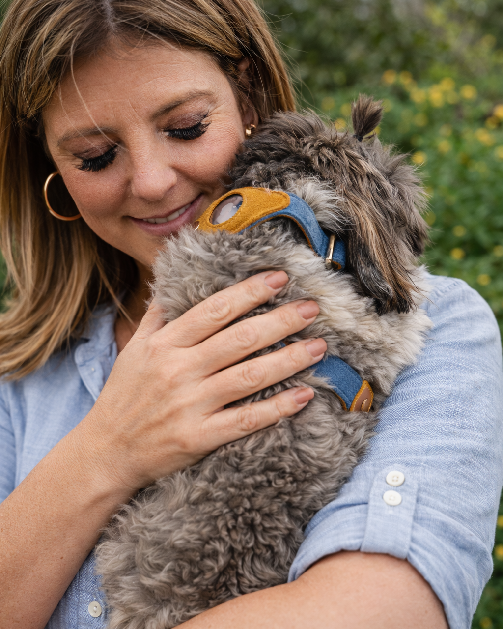 Heirloom Suede AirTag Dog Collar — Denim & Tan — product image 3