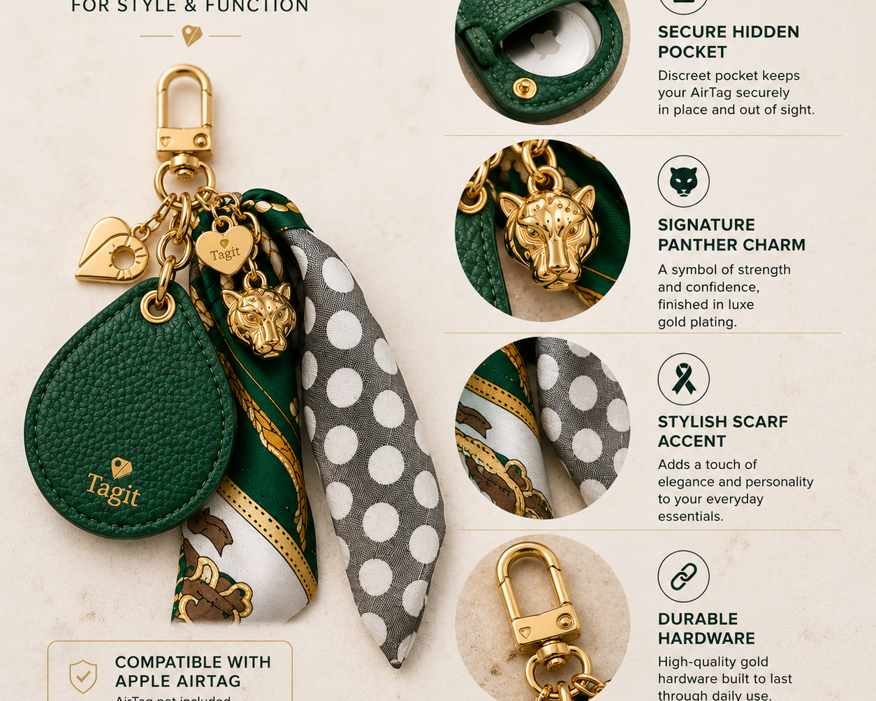Spirit Animal AirTag Bag Charm — Dark Green Panther — product image 4