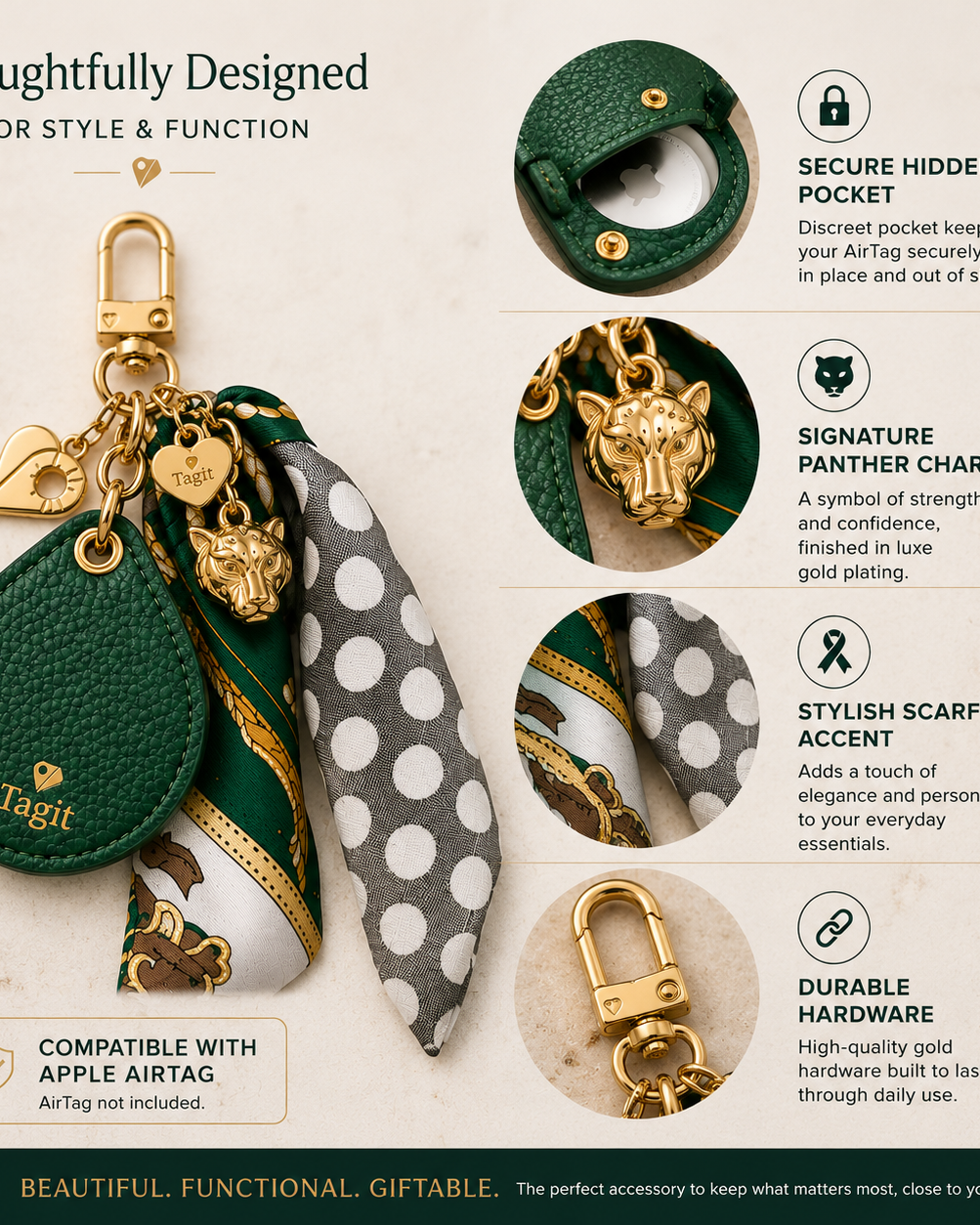 Spirit Animal AirTag Bag Charm — Dark Green Panther — product image 4