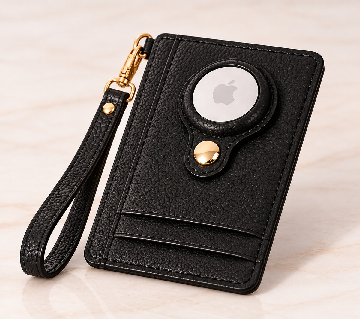 Carry Smart Pebble Leather AirTag Wallet + Wristlet — Black — PDP image 1 — all-groups
