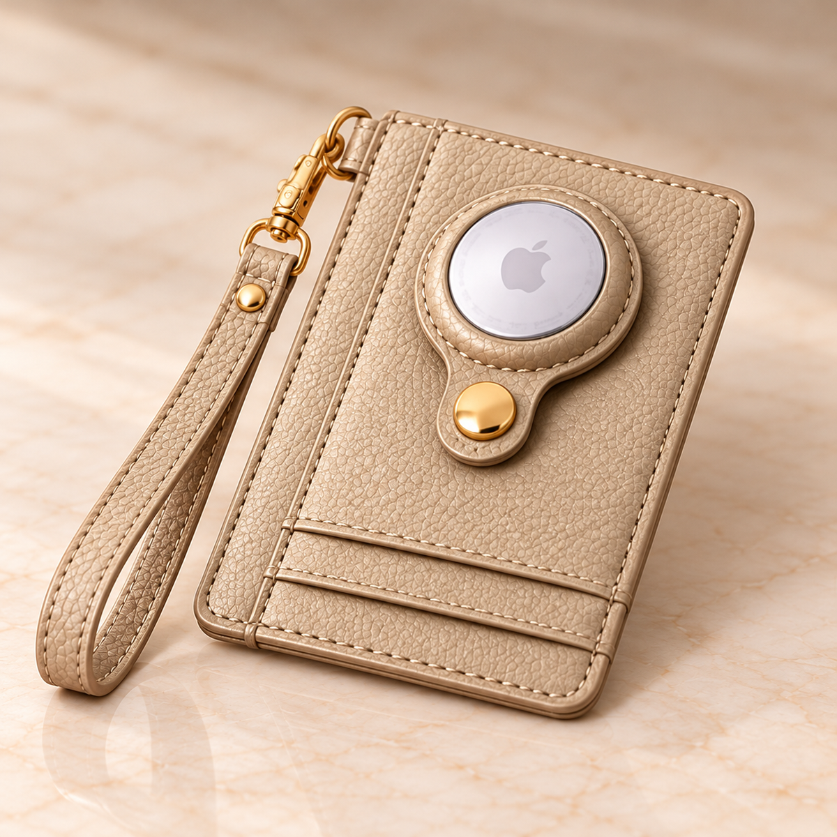 Carry Smart Pebble Leather AirTag Wallet + Wristlet — Champagne — PDP image 1 — all-groups