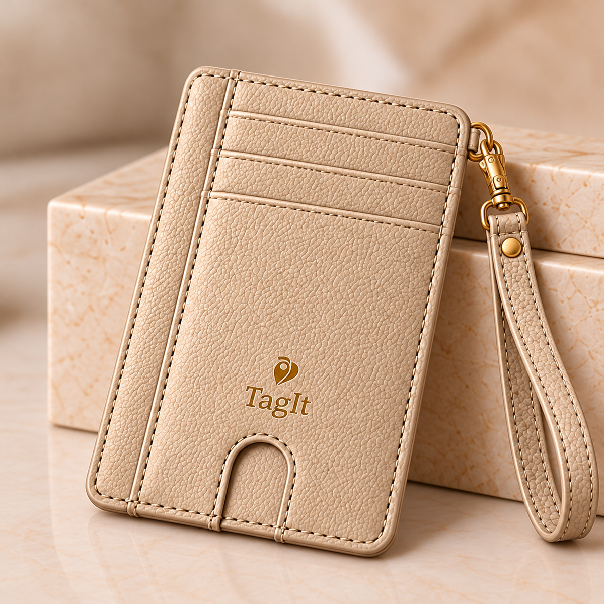 Carry Smart Pebble Leather AirTag Wallet + Wristlet — Champagne — PDP image 7 — all-groups