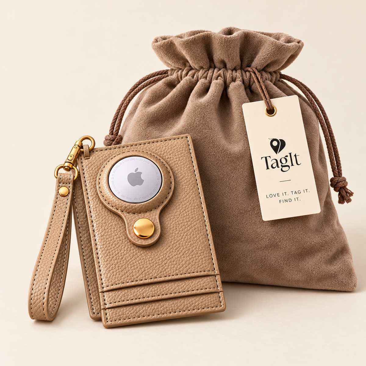 Carry Smart Pebble Leather AirTag Wallet + Wristlet — Champagne — PDP image 15 — all-groups