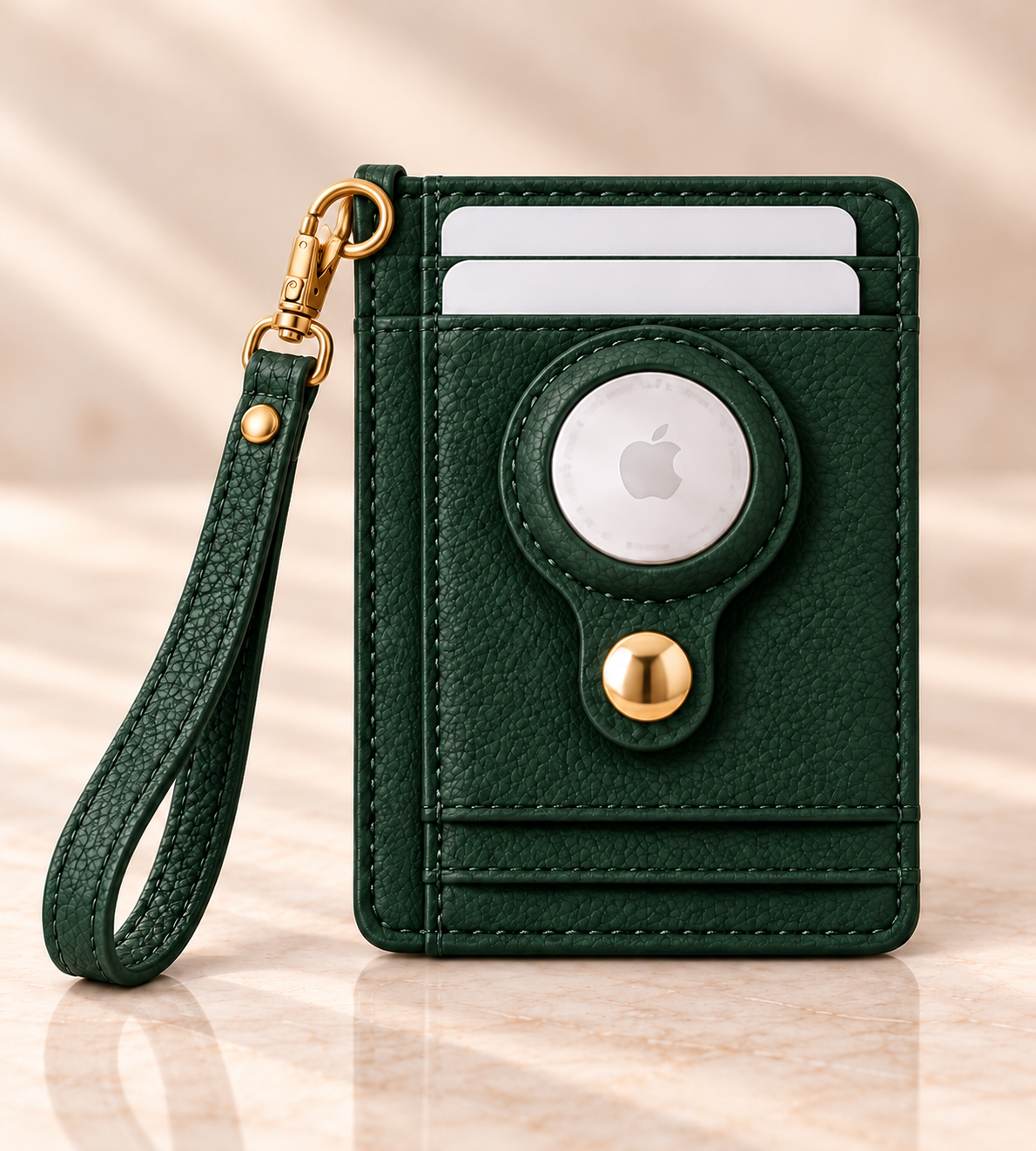 Carry Smart Pebble Leather AirTag Wallet + Wristlet — Forest Green — PDP image 3 — all-groups