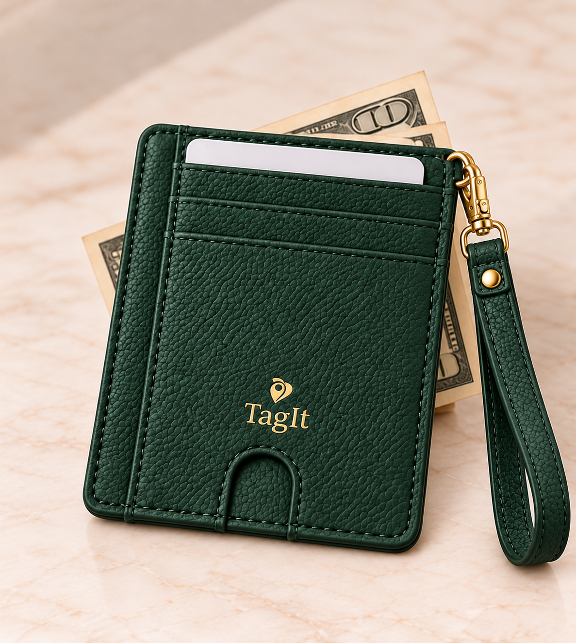 Carry Smart Pebble Leather AirTag Wallet + Wristlet — Forest Green — PDP image 9 — all-groups