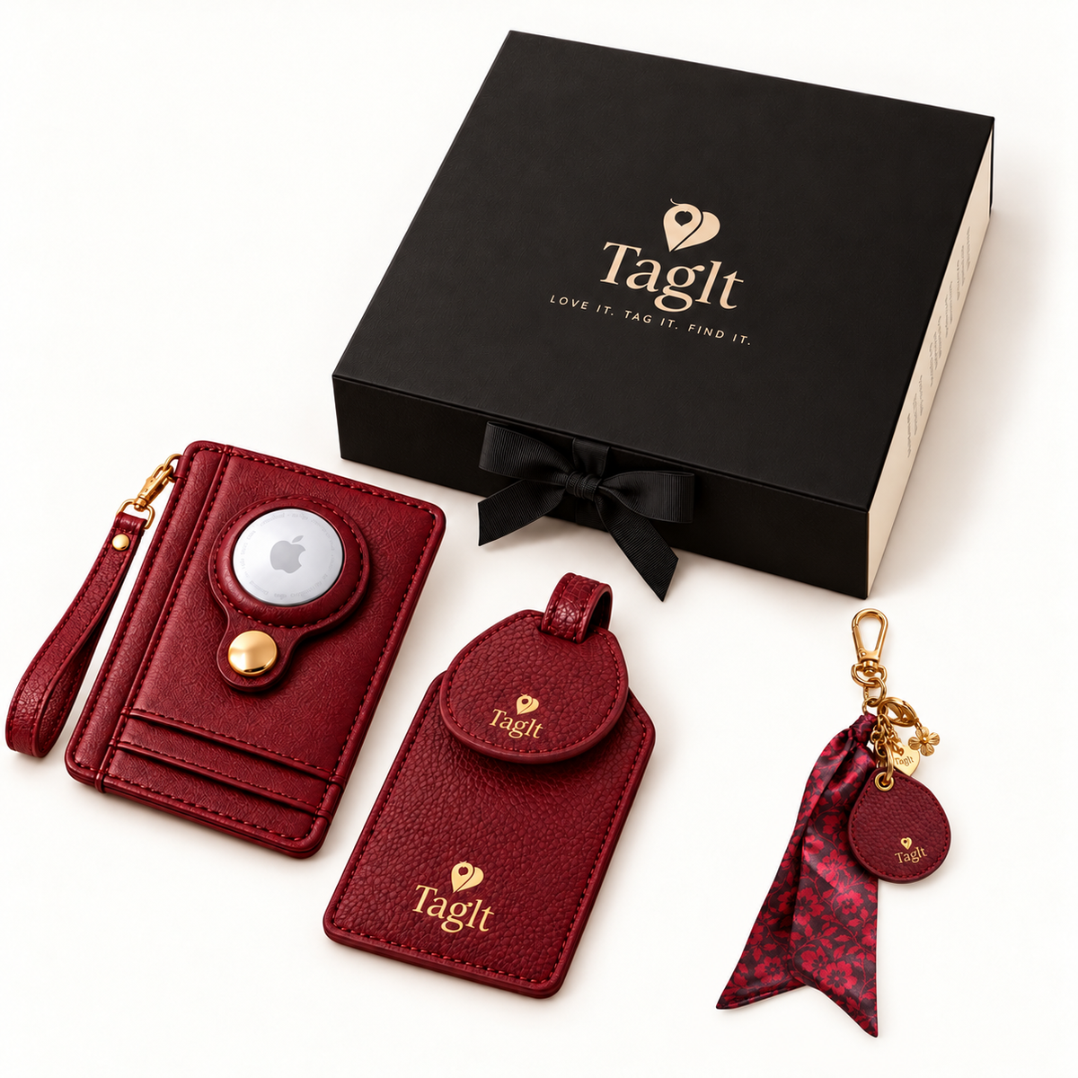 Burgundy Signature Gift Set — complete contents with coordinated Keep Close keychain and gift box — all-groups