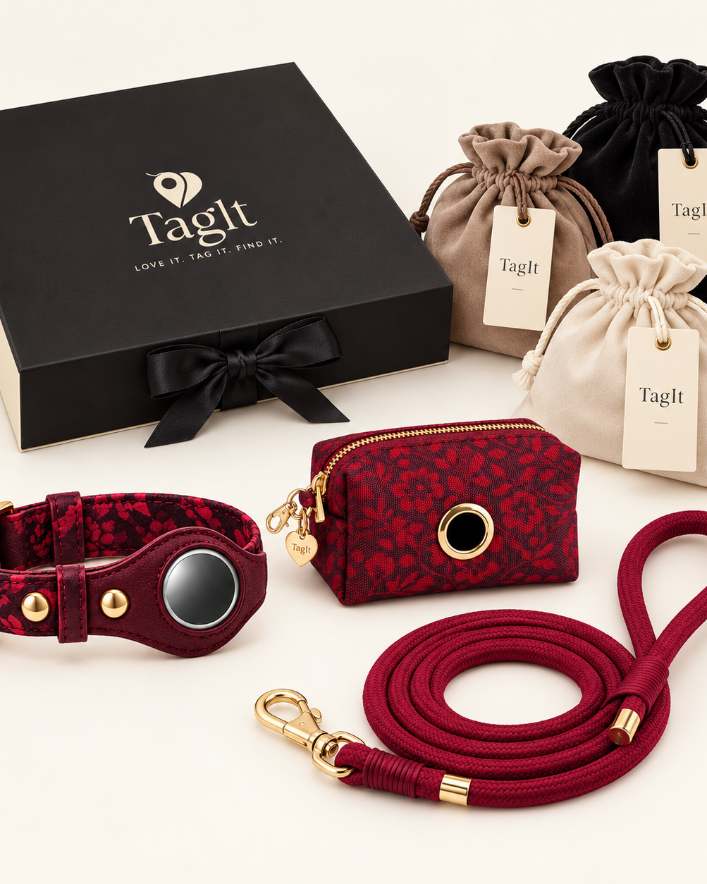 Companion gift set — Burgundy Floral — corrected products, ribbon box and dust bags — all-groups
