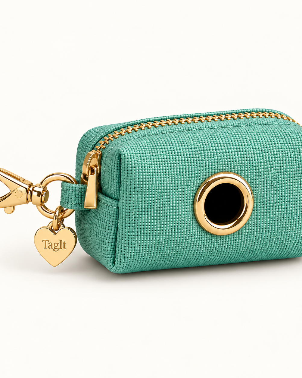 Keep Close Dog Poop-Bag Holder — Seafoam — zip pouch with gold-tone clip