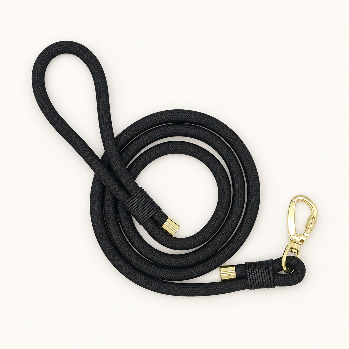 Companion Dog Leash — Black — rope leash with gold-tone clasp