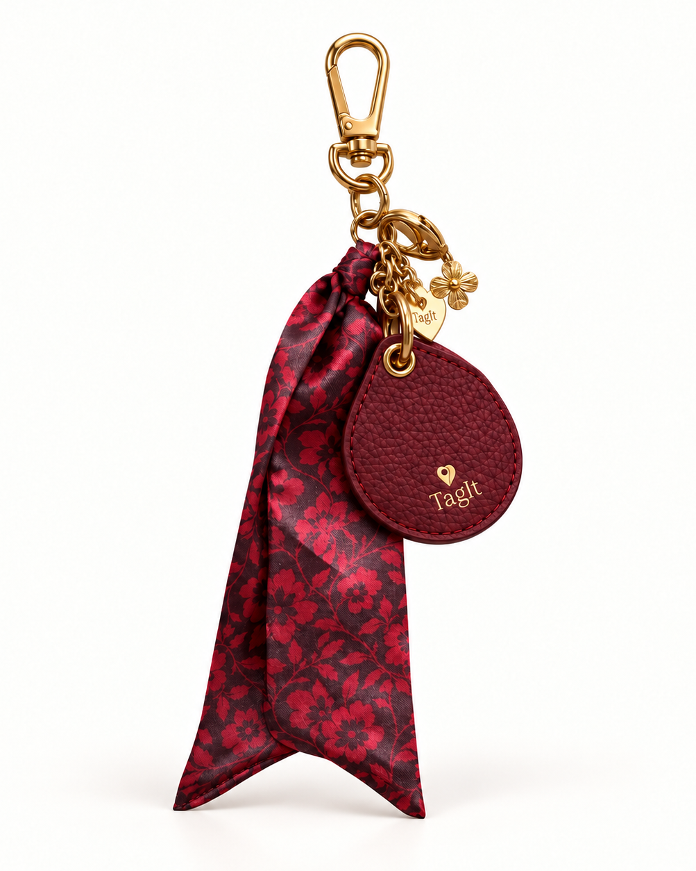 Keep Close AirTag Keychain — burgundy — studio product image on white — all-groups