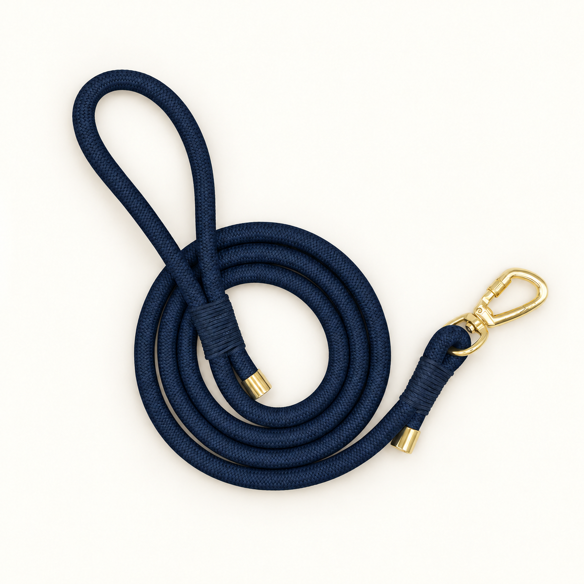 Companion Dog Leash — Deep Navy — rope leash with gold-tone clasp