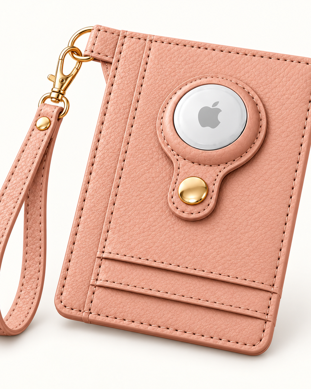 Carry Smart AirTag Wallet + Wristlet — Blush Pebble Wallet with gold attachment ring and matching wristlet