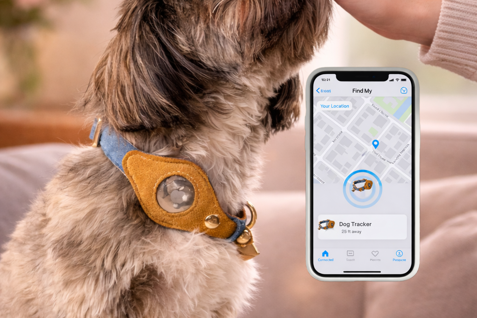 Heirloom Suede AirTag Dog Collar — Denim & Tan — product image 6