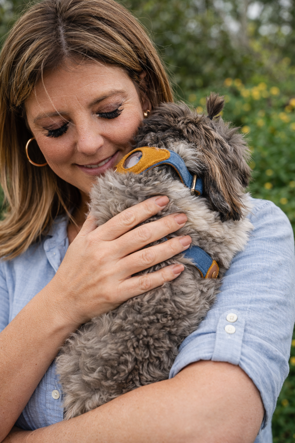 Heirloom Suede AirTag Dog Collar — Denim & Tan — product image 3