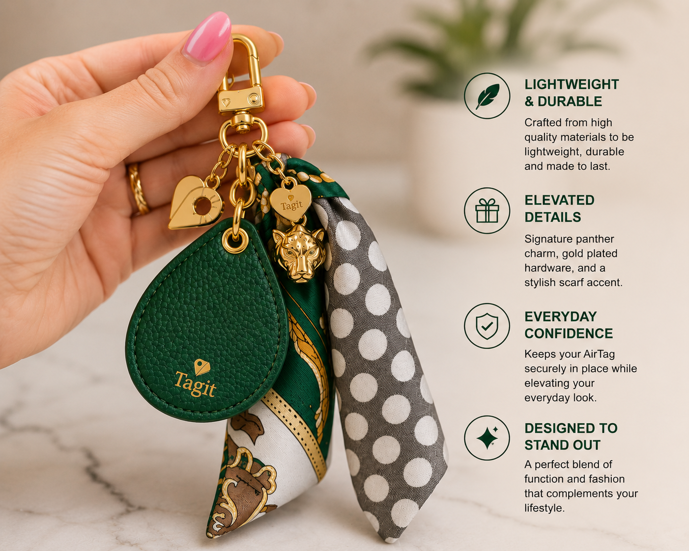 Spirit Animal AirTag Bag Charm — Dark Green Panther — product image 3