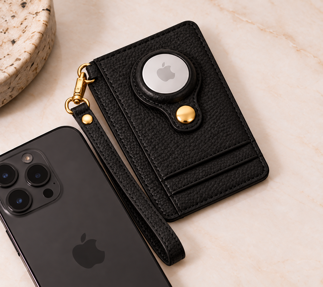 Carry Smart Pebble Leather AirTag Wallet + Wristlet — Black — PDP image 9 — all-groups