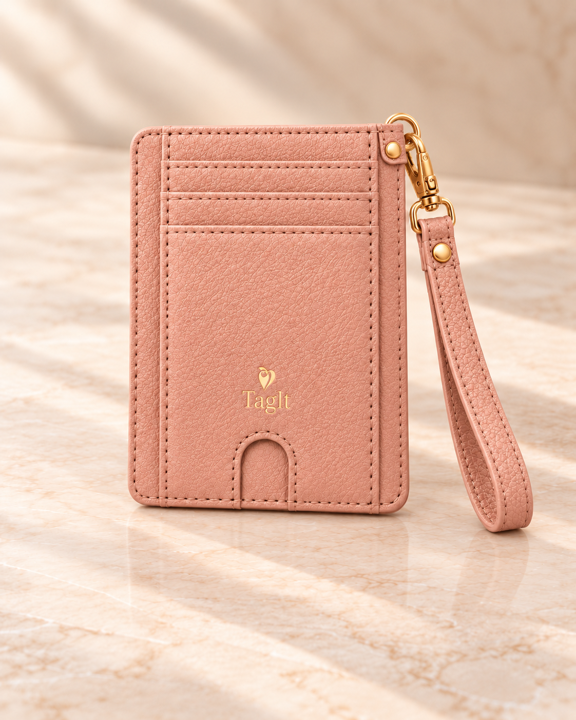 Carry Smart Pebble Leather AirTag Wallet + Wristlet — Blush — PDP image 3 — all-groups
