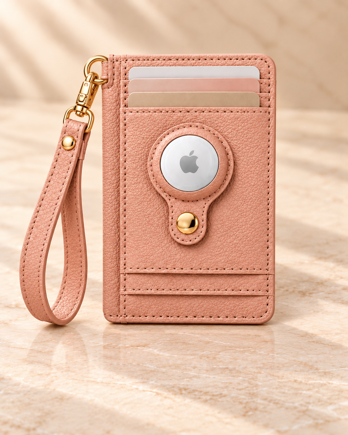 Carry Smart Pebble Leather AirTag Wallet + Wristlet — Blush — PDP image 4 — all-groups