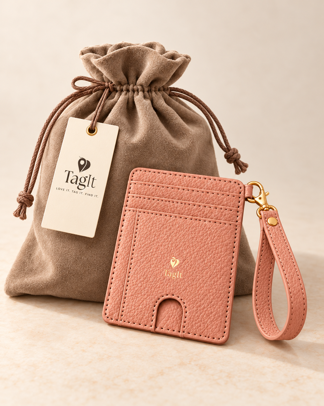 Carry Smart Pebble Leather AirTag Wallet + Wristlet — Blush — PDP image 10 — all-groups