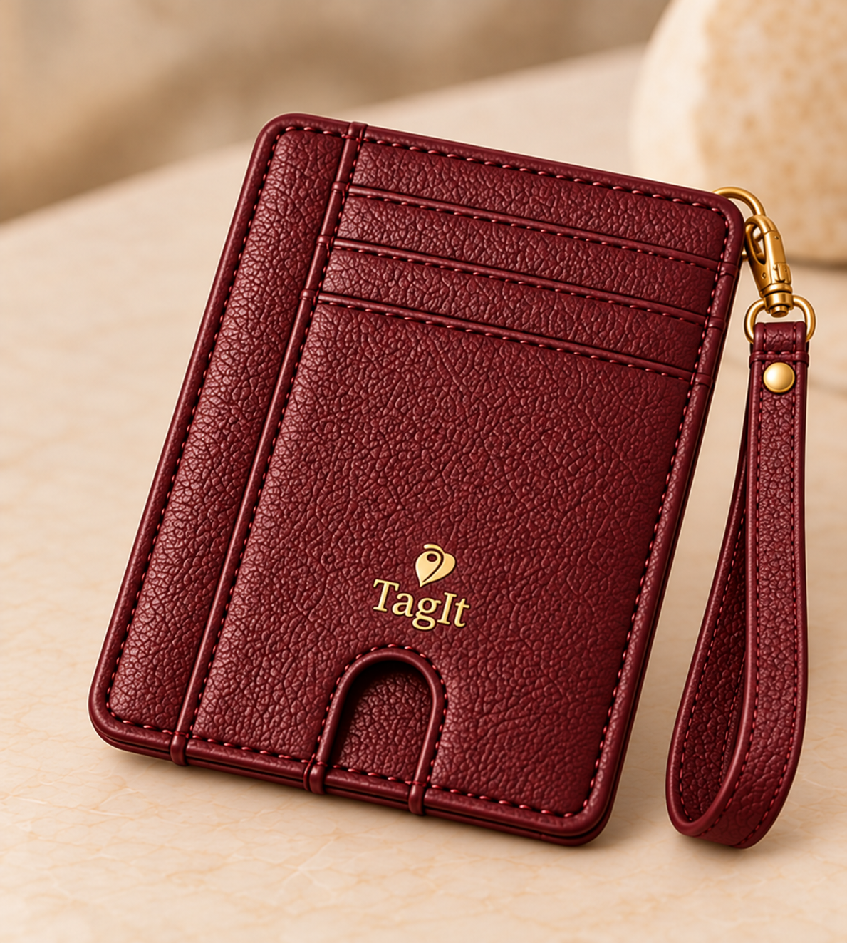 Carry Smart Pebble Leather AirTag Wallet + Wristlet — Burgundy — PDP image 5 — all-groups