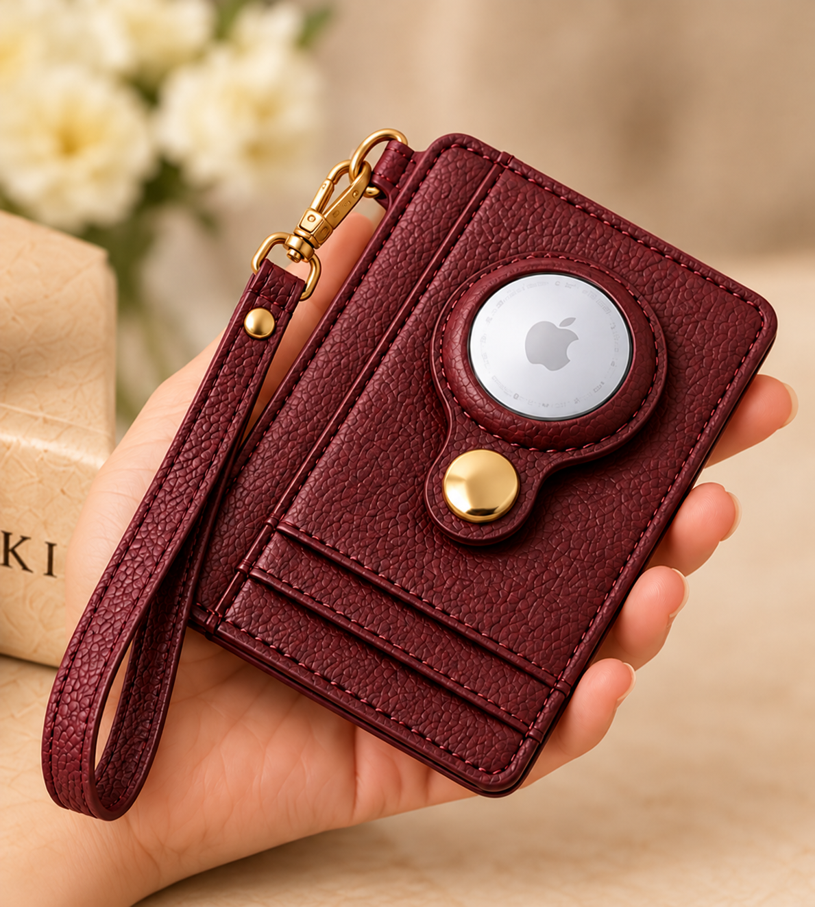 Carry Smart Pebble Leather AirTag Wallet + Wristlet — Burgundy — PDP image 8 — all-groups