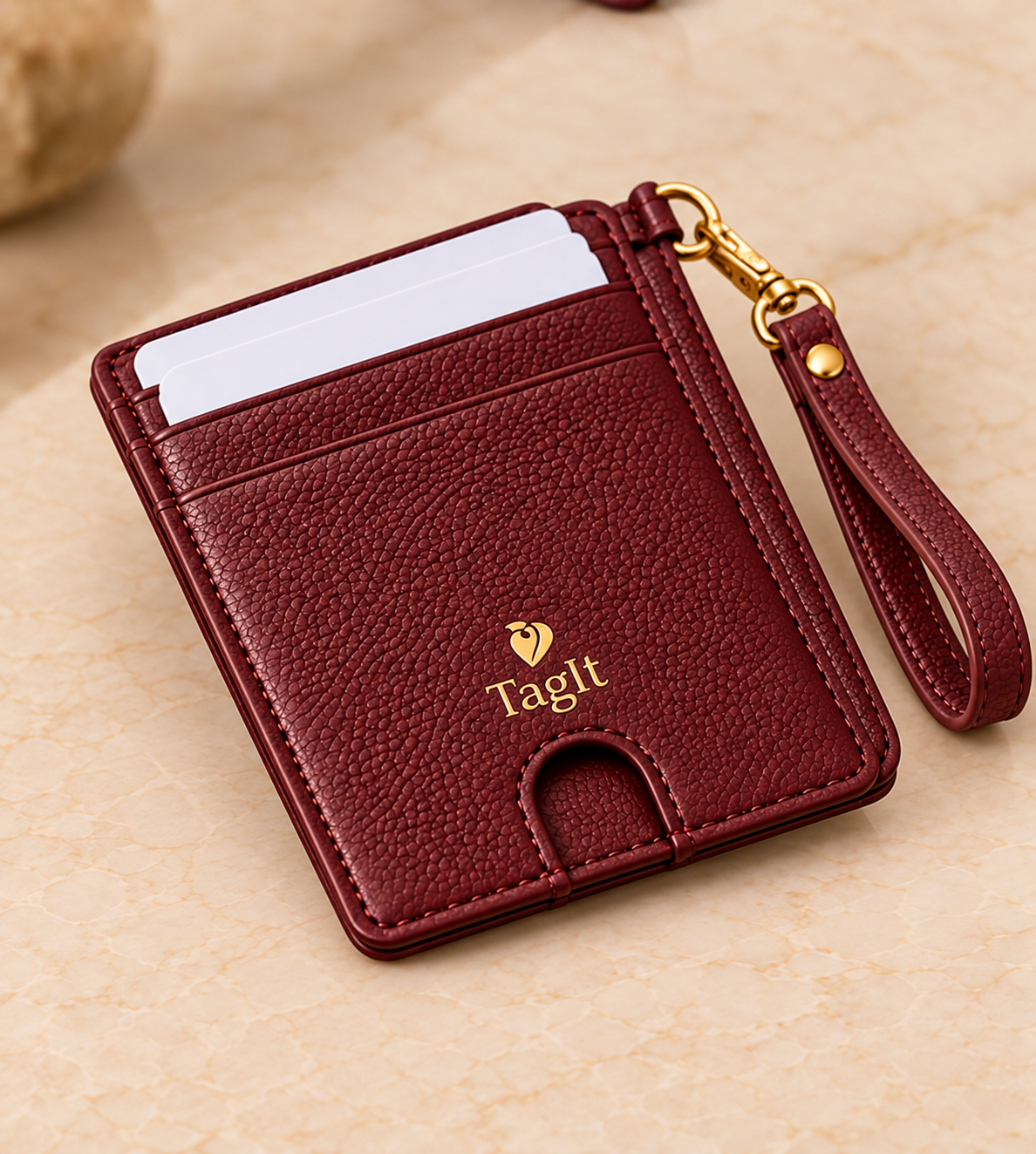 Carry Smart Pebble Leather AirTag Wallet + Wristlet — Burgundy — PDP image 10 — all-groups