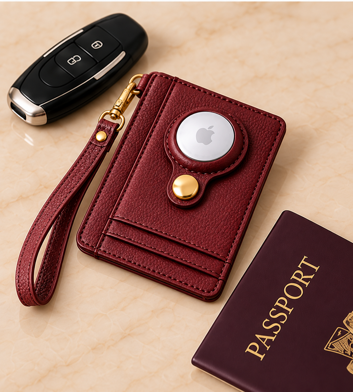 Carry Smart Pebble Leather AirTag Wallet + Wristlet — Burgundy — PDP image 14 — all-groups