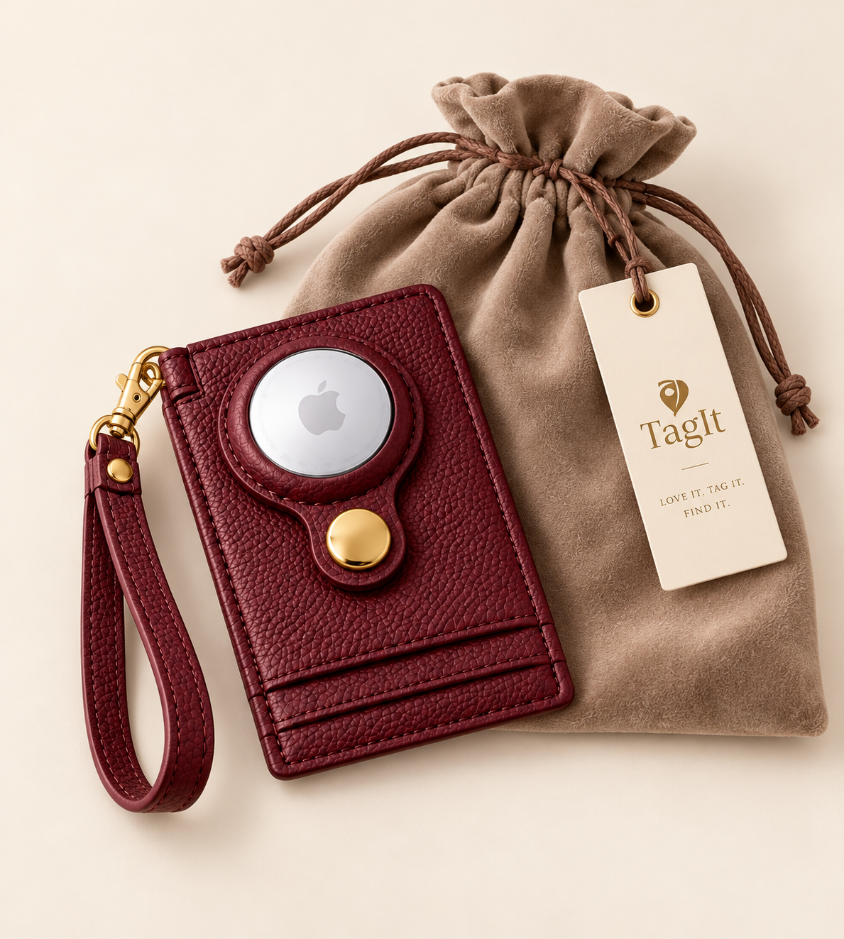 Carry Smart Pebble Leather AirTag Wallet + Wristlet — Burgundy — PDP image 15 — all-groups