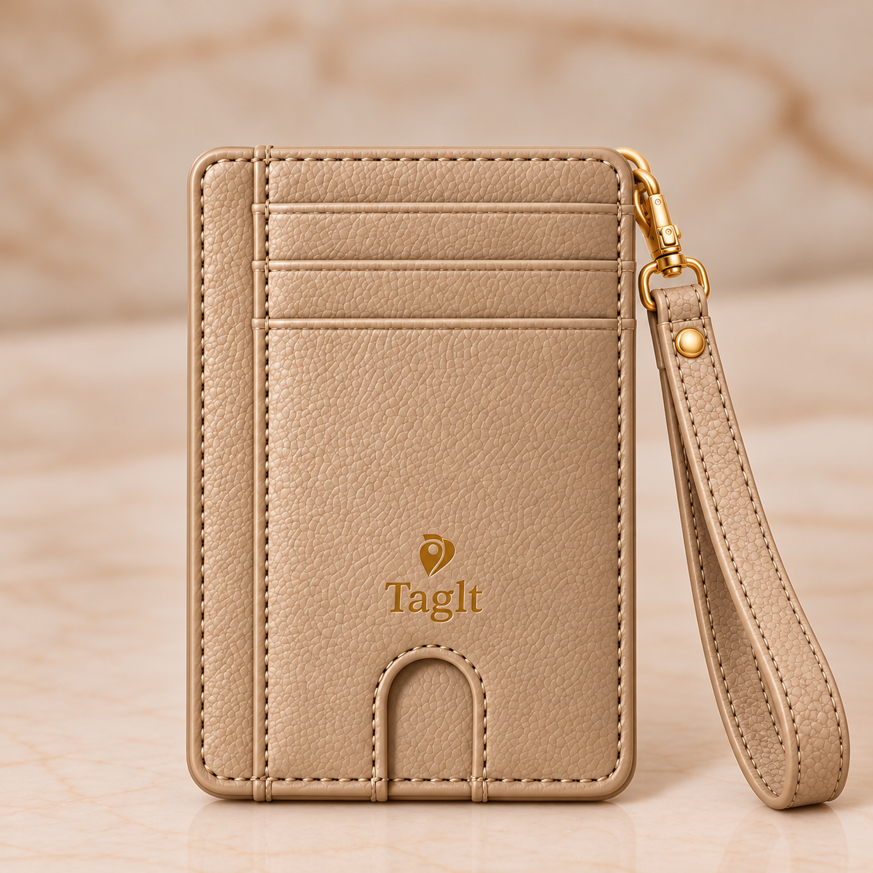 Carry Smart Pebble Leather AirTag Wallet + Wristlet — Champagne — PDP image 2 — all-groups