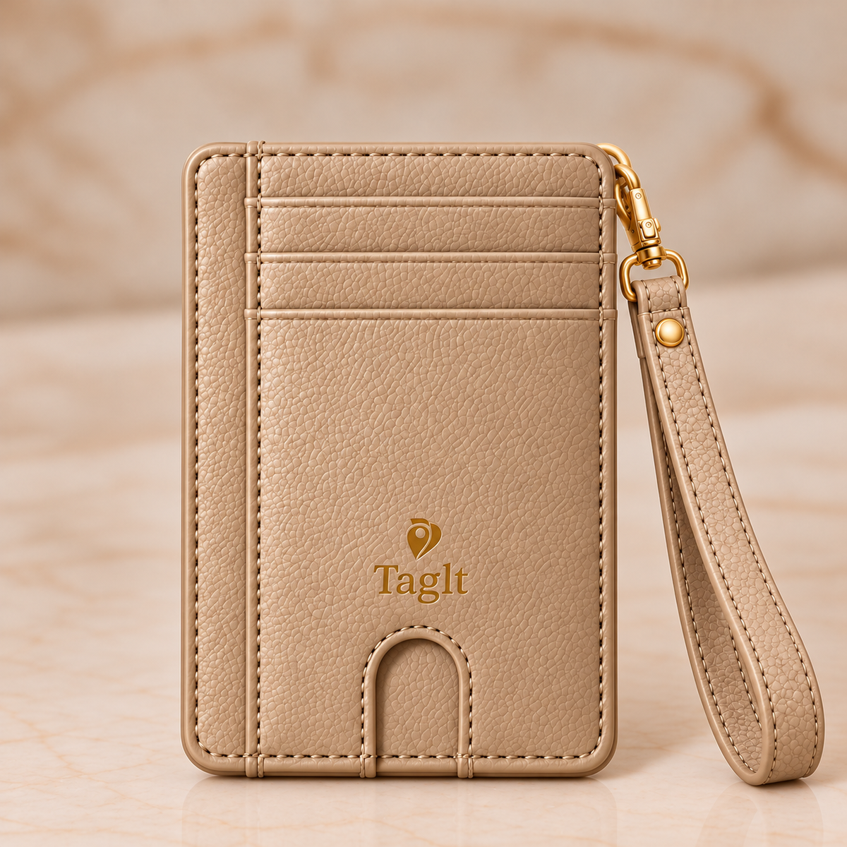 Carry Smart Pebble Leather AirTag Wallet + Wristlet — Champagne — PDP image 2 — all-groups