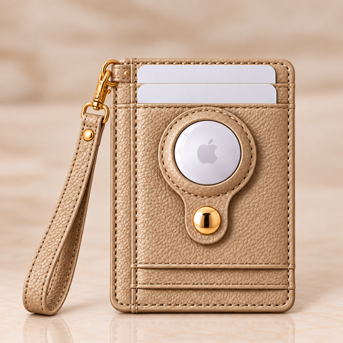 Carry Smart Pebble Leather AirTag Wallet + Wristlet — Champagne — PDP image 3 — all-groups