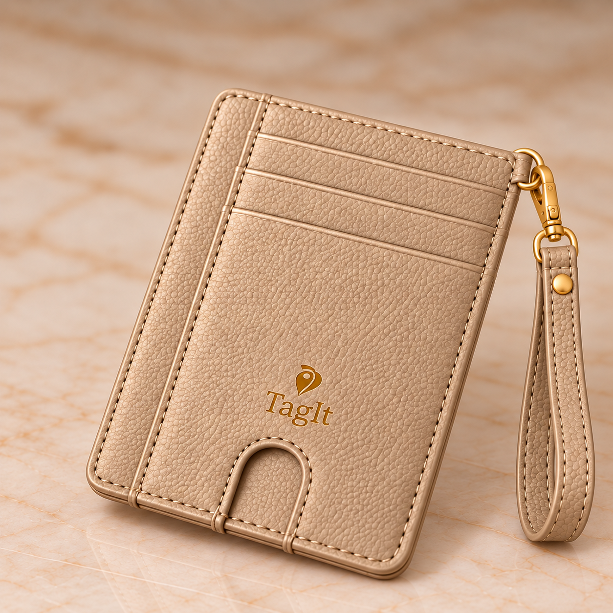 Carry Smart Pebble Leather AirTag Wallet + Wristlet — Champagne — PDP image 5 — all-groups