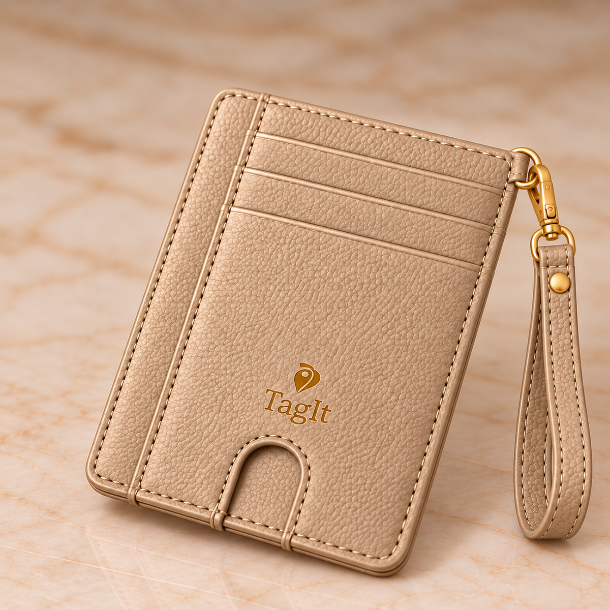 Carry Smart Pebble Leather AirTag Wallet + Wristlet — Champagne — PDP image 5 — all-groups