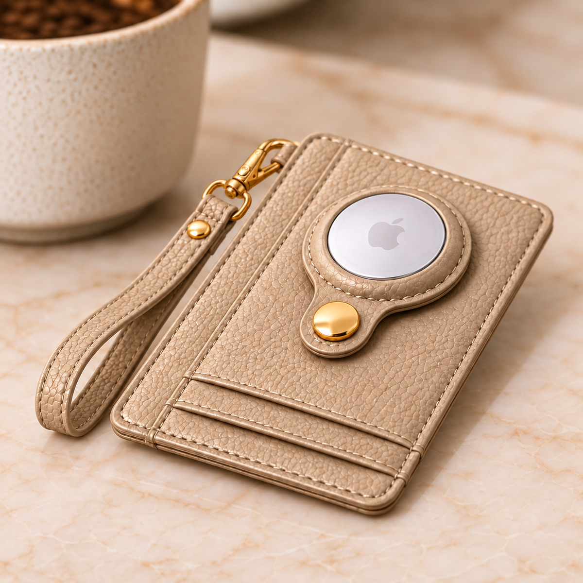Carry Smart Pebble Leather AirTag Wallet + Wristlet — Champagne — PDP image 6 — all-groups