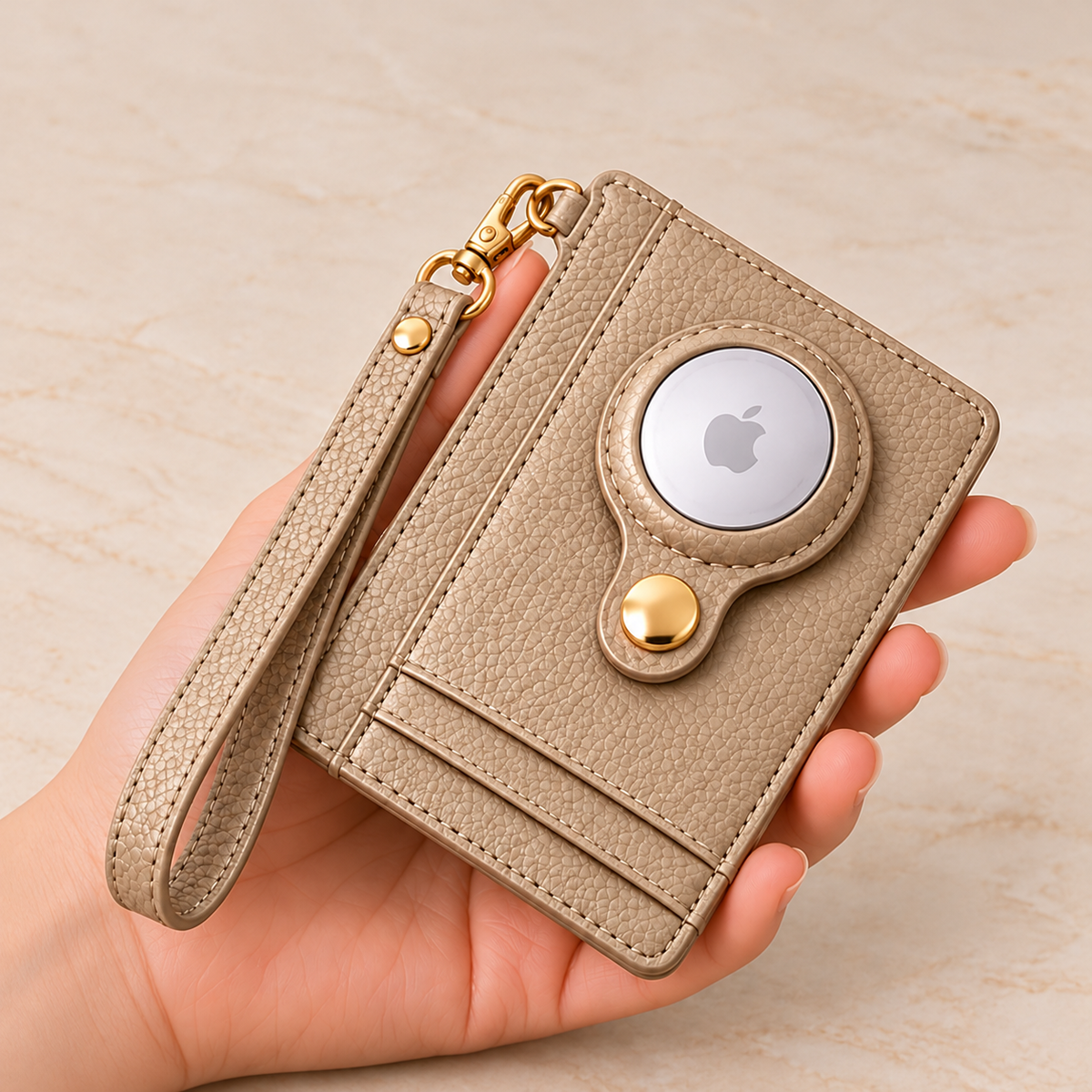 Carry Smart Pebble Leather AirTag Wallet + Wristlet — Champagne — PDP image 8 — all-groups