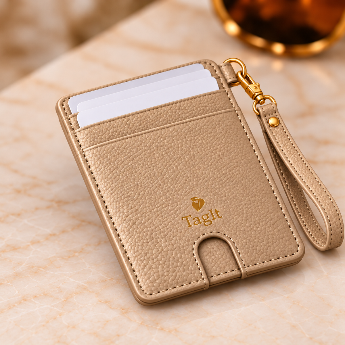 Carry Smart Pebble Leather AirTag Wallet + Wristlet — Champagne — PDP image 10 — all-groups