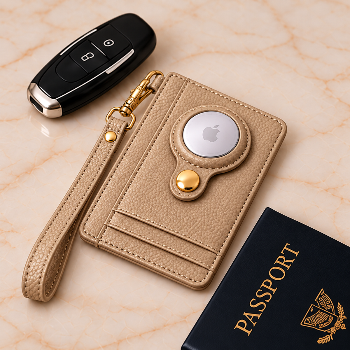 Carry Smart Pebble Leather AirTag Wallet + Wristlet — Champagne — PDP image 14 — all-groups
