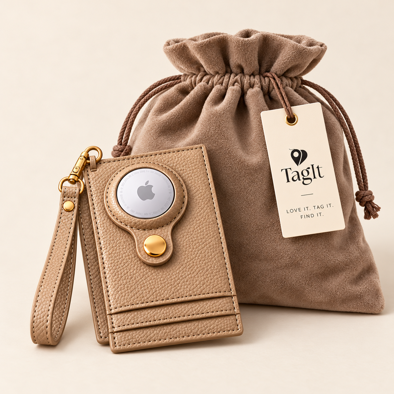Carry Smart Pebble Leather AirTag Wallet + Wristlet — Champagne — PDP image 15 — all-groups